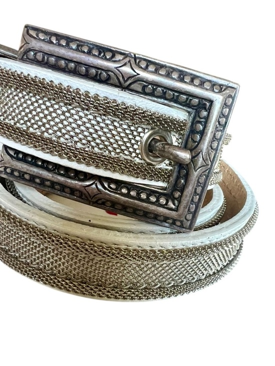 Vintage Streets Ahead White Leather Belt Silver Mesh Overlay 90s Western main image 8